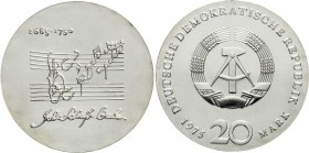 Gedenkmünzen der DDR
20 Mark 1975, Bach. Randschrift läuft rechts herum. 
prägefrisch, kl. Kratzer