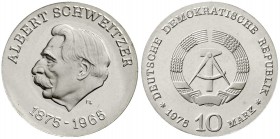 Gedenkmünzen der DDR
10 Mark 1975 A, Schweitzer. Auflage nur 1040 Ex. 
Polierte Platte, offen in Kapsel