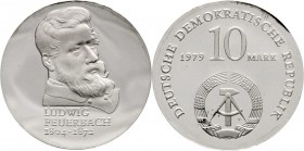 Gedenkmünzen der DDR
10 Mark 1979, Feuerbach. 
Polierte Platte, offen in Kapsel