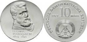 Gedenkmünzen der DDR
10 Mark 1979, Feuerbach. Randschrift läuft rechts herum. 
prägefrisch