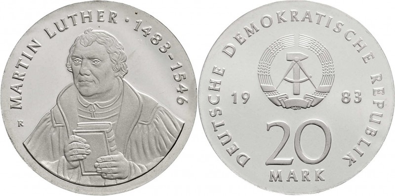 Gedenkmünzen der DDR
20 Mark 1983, Luther. 
Polierte Platte, offen in Kapsel
