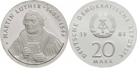 Gedenkmünzen der DDR
20 Mark 1983, Luther. 
Polierte Platte, offen in Kapsel