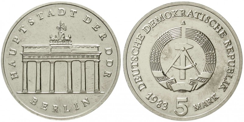 Gedenkmünzen der DDR
5 Mark 1983, Brandenburger Tor. Auflage nur 3000 Ex. 
fas...
