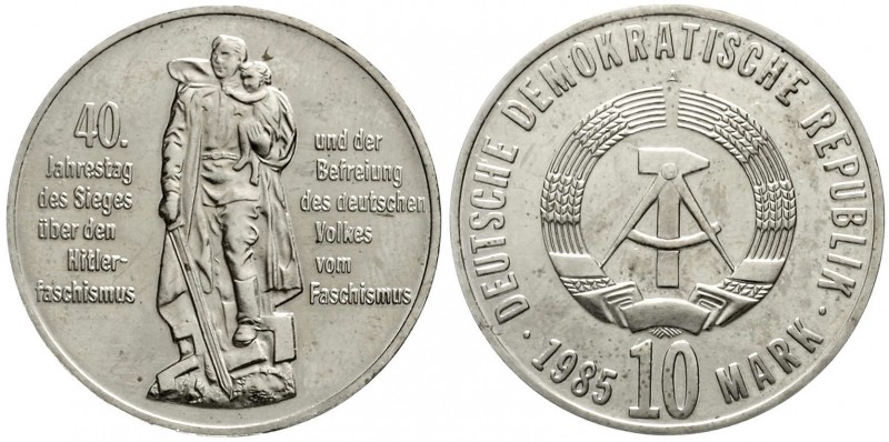 Gedenkmünzen der DDR
5 Mark Motivprobe 1985 40 Jahre Befreiung. Mit größerem De...