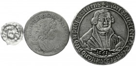 LOTS, Deutsche Münzen bis 1871
3 Stück: Breisgau Lindwurmpfennig, Brandenburg 1/3 Taler 1675 HS, Eisleben Silbergussmedaille 1661 im 3/4-Talergewicht...