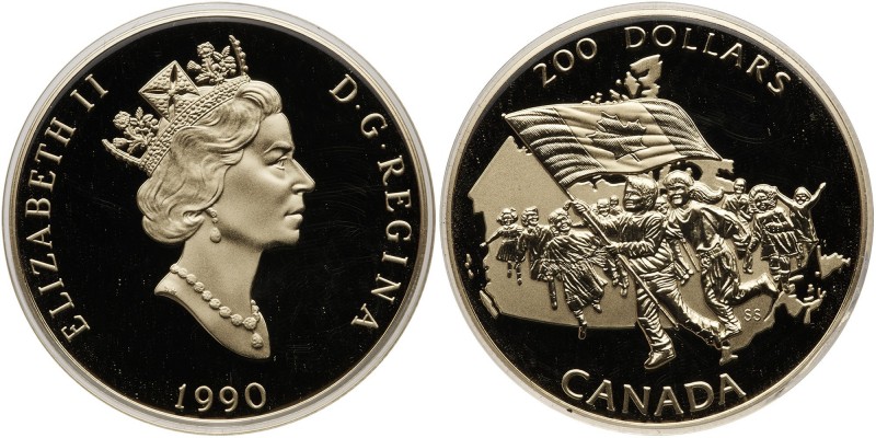 Canada. 200 Dollars, 1990. Fr-22; KM-178. Weight 0.5050 ounce. Canadian flag sil...