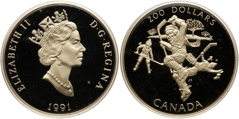 Canada. 200 Dollars, 1991. Fr-24; KM-202. Weight 0.5050 ounce. Hockey. In origin...