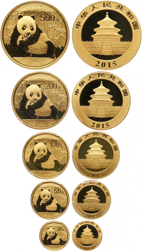 China. 6-Piece Prestige Panda First Strike Set, 2015. Consists of: 500 Yuan (1 o...