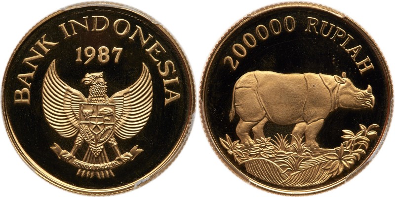 Indonesia. 200000 Rupiah, 1987. Fr-7; KM-46. Weight 0.2948. Javan rhinoceros. PC...