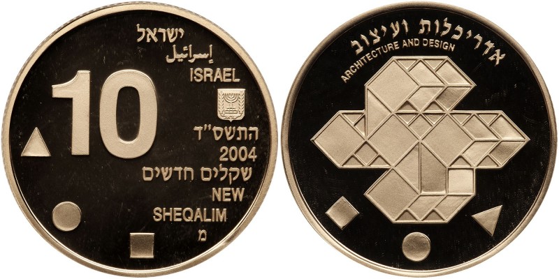 Israel. 10 New Sheqalim, 2004. Fr-86; KM-379. Weight 0.5000 ounce. Architecture ...