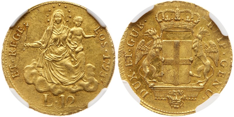 Italian States: Genoa. 12 Lire, 1793. Fr-447; KM-254. Crowned arms supported by ...