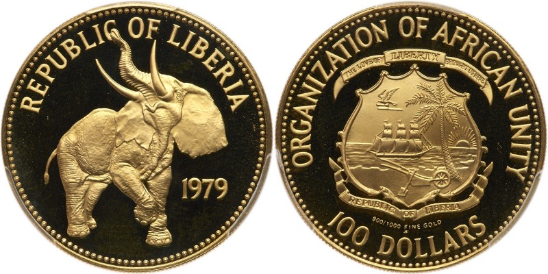 Liberia. 100 Dollars, 1979. Fr-16; KM-38. Weight 0.3241 ounce. Elephant. PCGS gr...