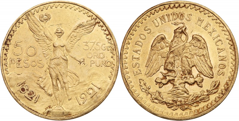 Mexico. 50 Pesos, 1921. Fr-172; KM-481. Weight 1.2056 ounces. Centennial of Inde...