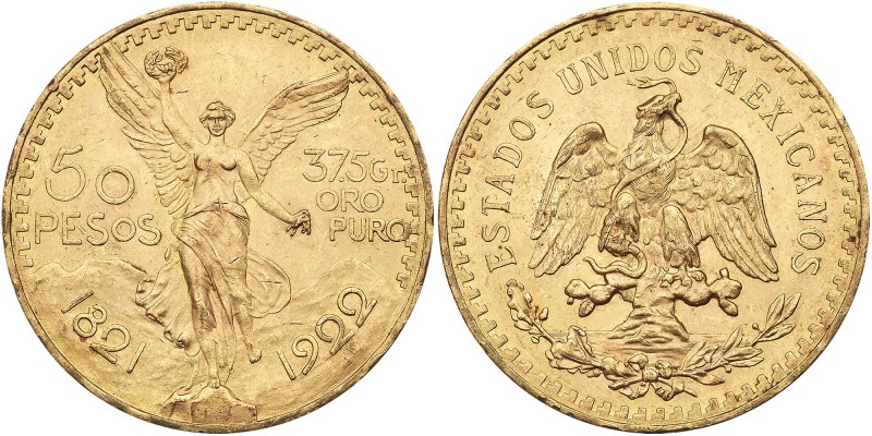 Mexico. 50 Pesos, 1922. Fr-172; KM-481. Weight 1.2056 ounces. Centennial of Inde...