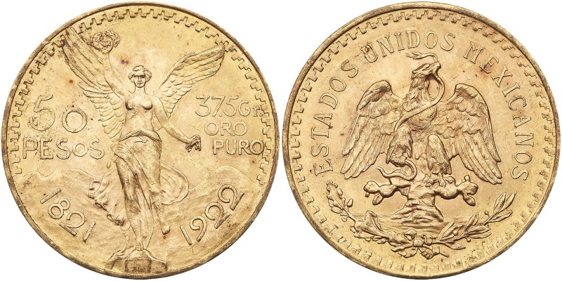Mexico. 50 Pesos, 1922. Fr-172; KM-481. Weight 1.2056 ounces. Centennial of Inde...