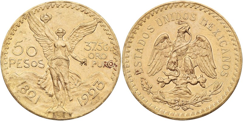 Mexico. 50 Pesos, 1923. Fr-172; KM-481. Weight 1.2056 ounces. Centennial of Inde...
