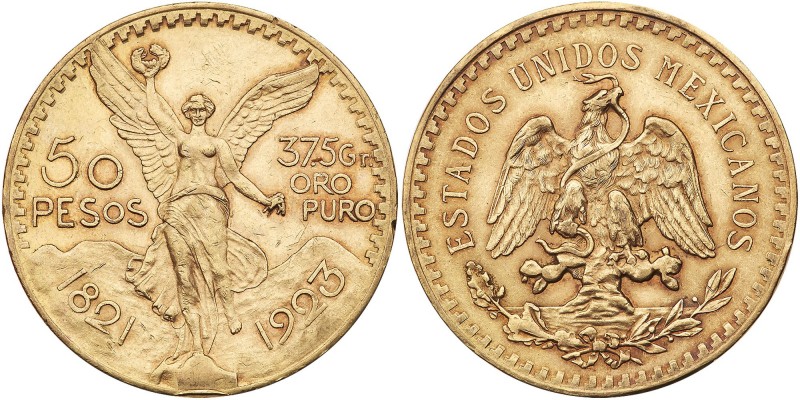 Mexico. 50 Pesos, 1923. Fr-172; KM-481. Weight 1.2056 ounces. Centennial of Inde...