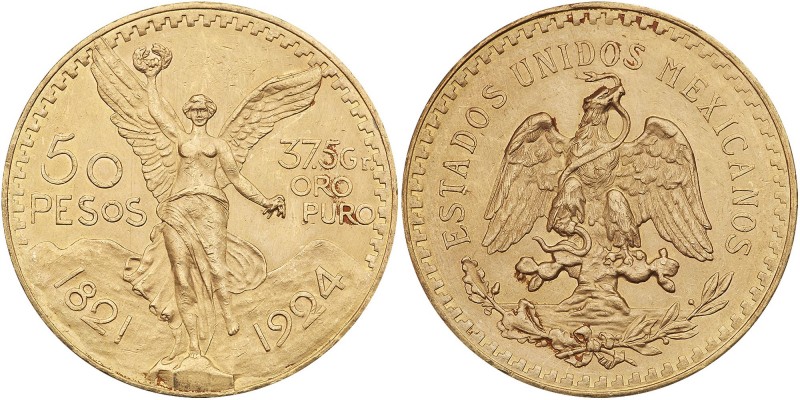 Mexico. 50 Pesos, 1924. Fr-172; KM-481. Weight 1.2056 ounces. Centennial of Inde...