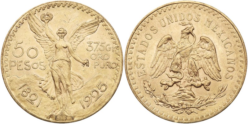 Mexico. 50 Pesos, 1925. Fr-172; KM-481. Weight 1.2056 ounces. Centennial of Inde...