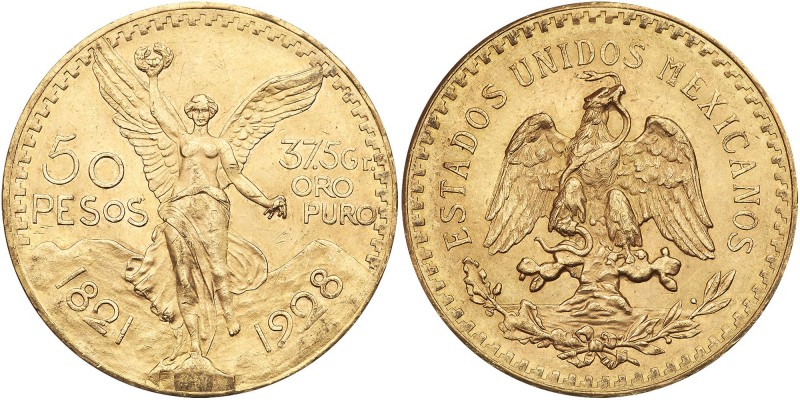 Mexico. 50 Pesos, 1928. Fr-172; KM-481. Weight 1.2056 ounces. Centennial of Inde...