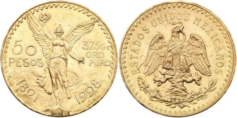 Mexico. 50 Pesos, 1928. Fr-172; KM-481. Weight 1.2056 ounces. Centennial of Inde...