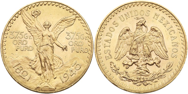Mexico. 37.5 Grams Pesos (50 Pesos), 1943. Fr-173; KM-482. Weight 1.2056 ounces....