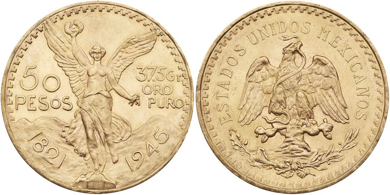 Mexico. 50 Pesos, 1945. Fr-172; KM-481. Weight 1.2056 ounces. Centennial of Inde...