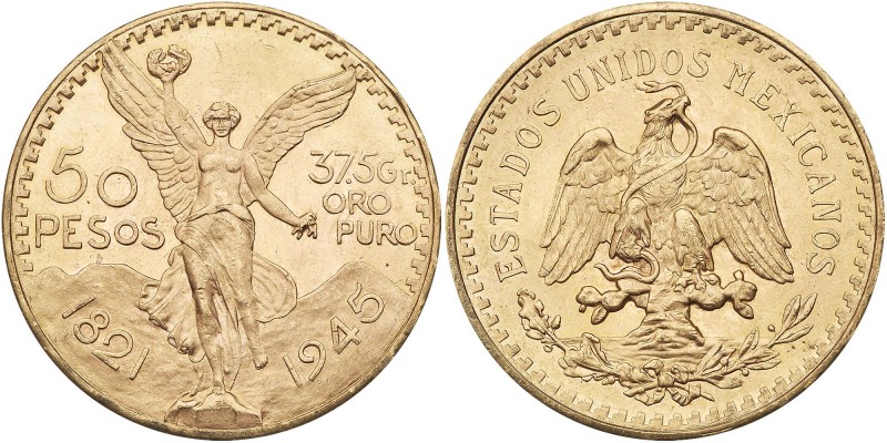 Mexico. 50 Pesos, 1945. Fr-172; KM-481. Weight 1.2056 ounces. Centennial of Inde...