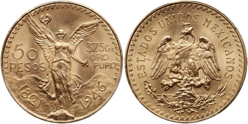 Mexico. 50 Pesos, 1946. Fr-172; KM-481. Weight 1.2056 ounce. Centennial of Indep...