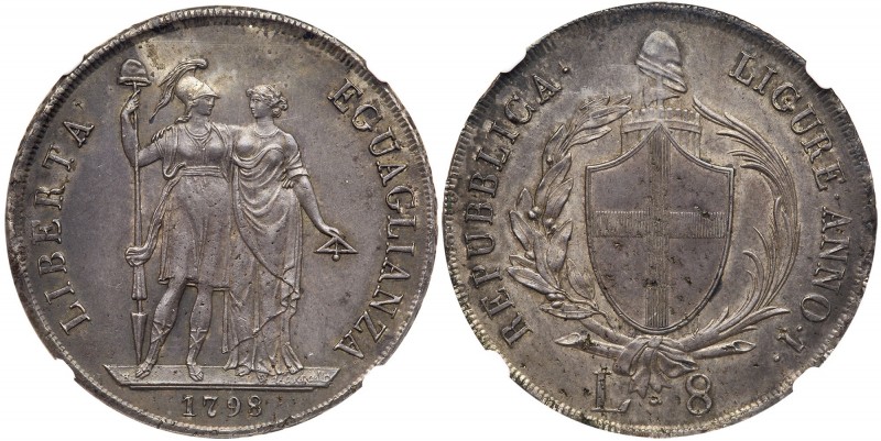 Italian States: Genoa (As the Ligurian Republic). 8 Lire, 1798/1. Dav-1371; KM-2...