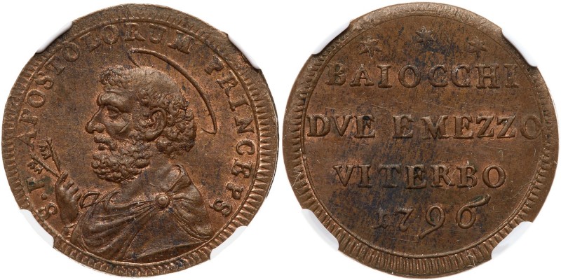 Italian States: Papal/Roman States. 2&frac12; Baiocchi, 1796 (Viterbo). KM-2; Be...