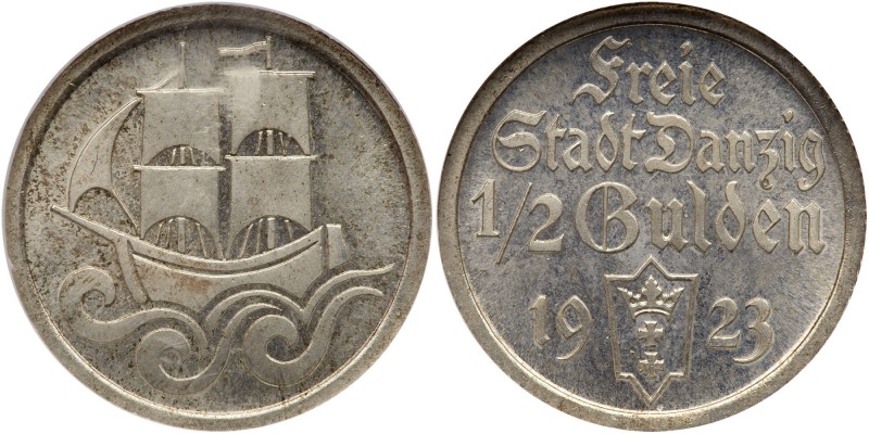 Poland: Danzig. Proof &frac12; Gulden, 1923. KM-144; J-6. Choice brilliant mirro...