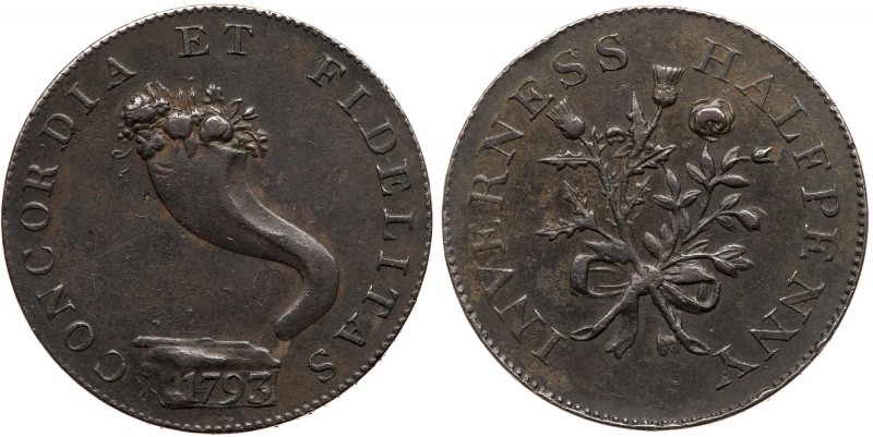 Scotland - Inverness. Halfpenny, 1793. D&H-1 (RRR). Edge: Payable. AT. Mackintos...