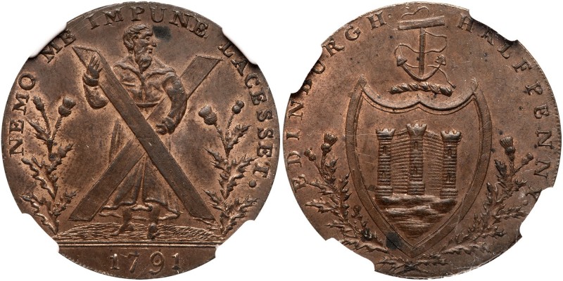 Scotland - Lothian. Halfpenny, 1791. D&H-39. Edinburgh. Hutchison's. St. Andrew ...