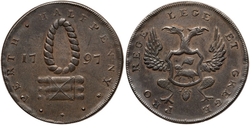 Scotland - Perthshire. Halfpenny, 1797. D&H-7 (RRR). Perth. Hank of yarn and pac...
