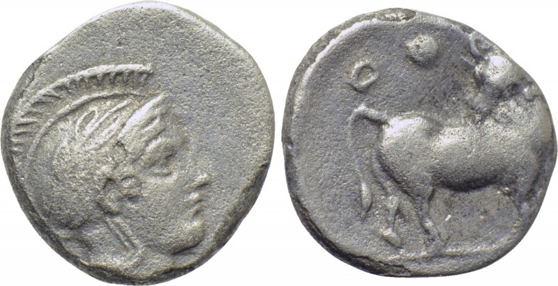 LUCANIA. Thourioi. Diobol (Circa 400-375 BC). 

Obv: Helmeted head of Athena r...
