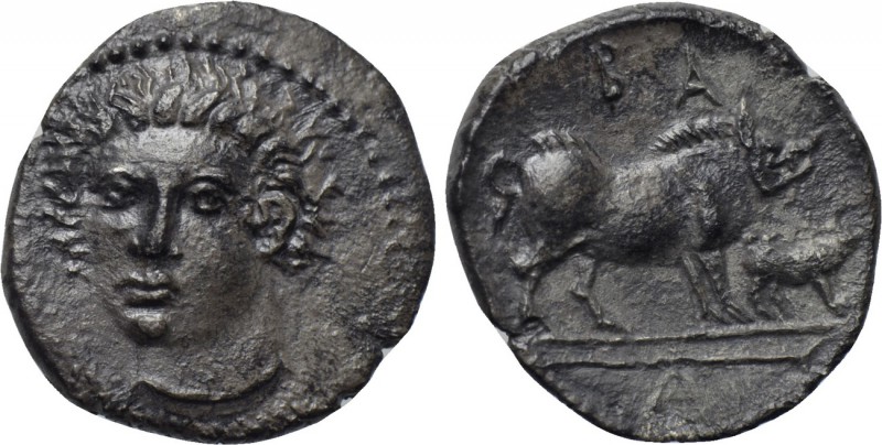 SICILY. Abakainon. Litra (Circa 420-410 BC). 

Obv: Head of female facing slig...