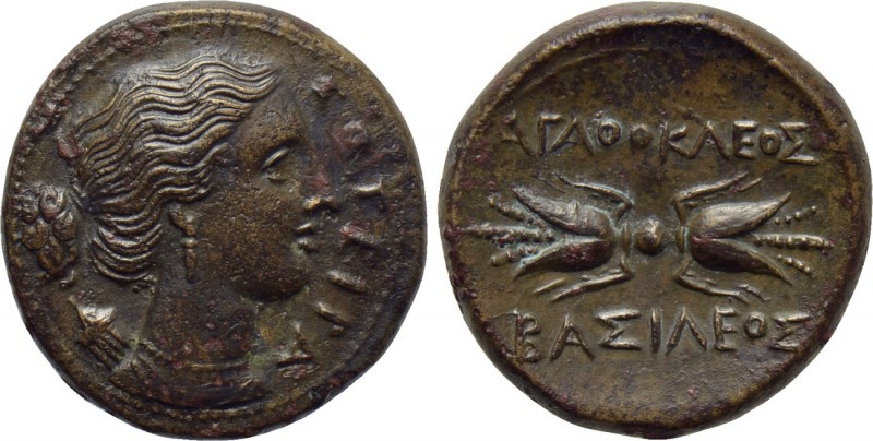 SICILY. Syracuse. Agathokles (317-289 BC). Ae Trias. 

Obv: Draped bust of Art...