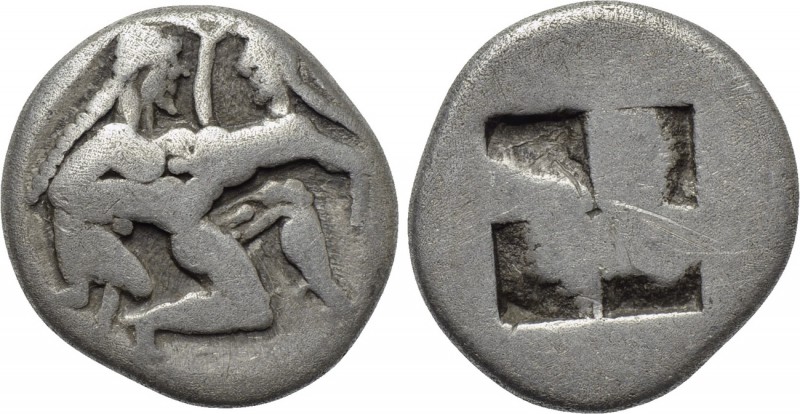THRACE. Thasos. Drachm (Circa 500-480 BC). 

Obv: Satyr advancing right, carry...