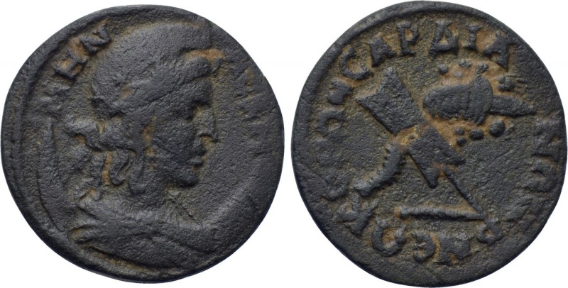 LYDIA. Sardis. Pseudo-autonomous (3rd century). Ae. 

Obv: MHN ACKHNOC. 
Drap...
