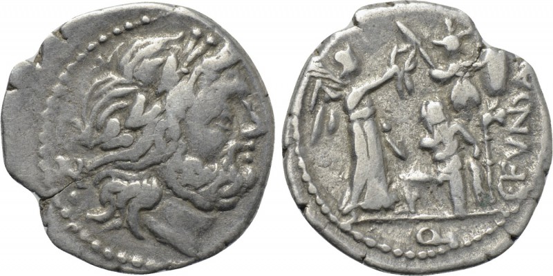 C. FUNDANIUS. Quinarius (101 BC). Rome. 

Obv: Laureate head of Jupiter right;...
