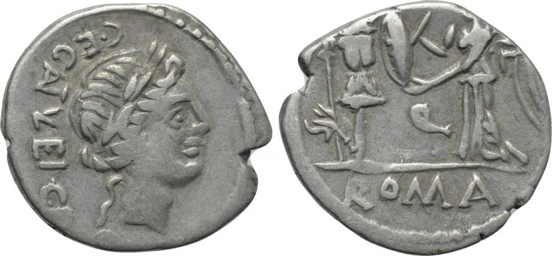 C. EGNATULEIUS C. F. Quinarius (97 BC). Rome. 

Obv: C EGNATVLEI C F. 
Laurea...