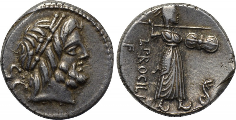 L. PROCILIUS Q.F. Denarius (80 BC). Rome. 

Obv: Laureate head of Jupiter righ...