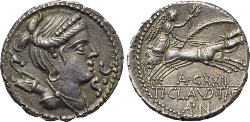 TI. CLAUDIUS NERO. Serrate Denarius (79 BC). Rome. 

Obv: S C. 
Draped bust o...
