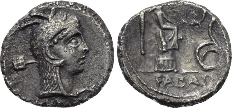 L. ROSCIUS FABATUS. Serrate Denarius (64 BC). Rome. 

Obv: L ROSCI. 
Head of ...