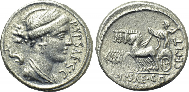 P. PLAUTIUS HYPSAEUS. Denarius (57 BC). Rome. 

Obv: P YPSAE S C. 
Draped bus...