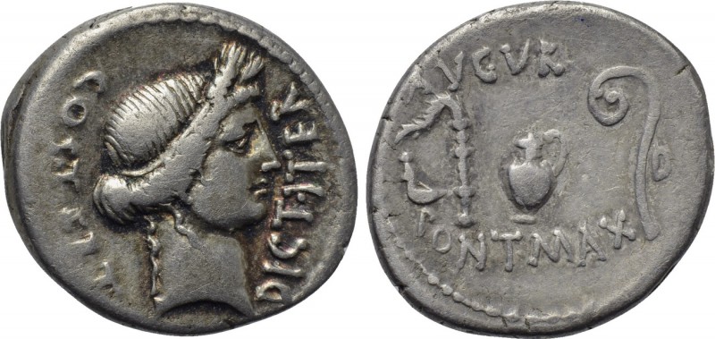 JULIUS CAESAR. Denarius (47-46 BC). Uncertain mint in North Africa. 

Obv: DIC...