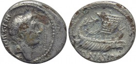 SEXTUS POMPEY. Fourrée Denarius (42-38 BC). Imitating Massalia. Q. Nasidius, commander of the fleet.