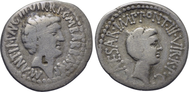 MARK ANTONY and OCTAVIAN. Denarius (41 BC). M. Barbatius Pollio, quaestor pro pr...
