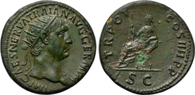 TRAJAN (98-117). Dupondius. Rome. 

Obv: IMP CAES NERVA TRAIAN AVG GERM P M. ...